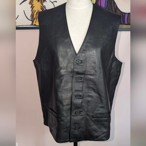 Irvine Park Black Leather Vest - Button Front